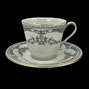 Royal Doulton English Fine China Curzon Tea Cup & Saucer Gold Trim Floral